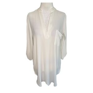 NEW Lush Tunic Top Blouse V-Neck Pocket Long Sleeve Casual White Size Small‎
